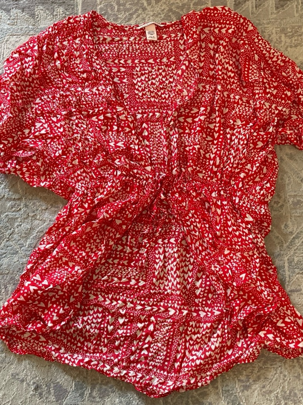 Victoria's Secret Red & White Printed Tie-Front Blouse